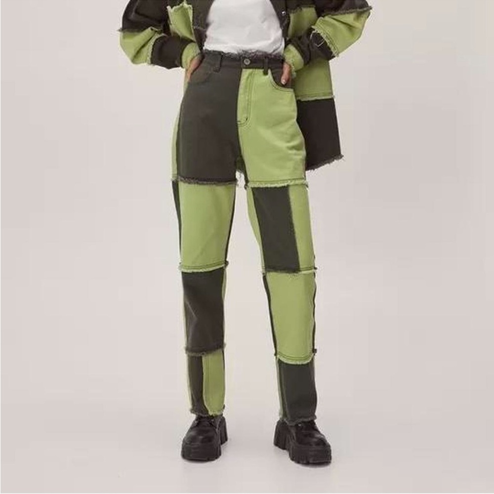 Nasty Gal Green Patchwork Jeans